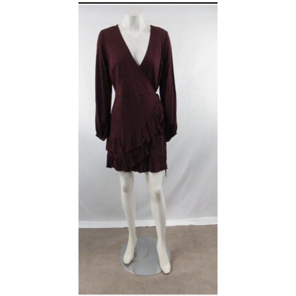 NWT Mi Ami Francesca's Women's Leopard Burgundy Cindalyn Wrap Dress Sz S #OS559